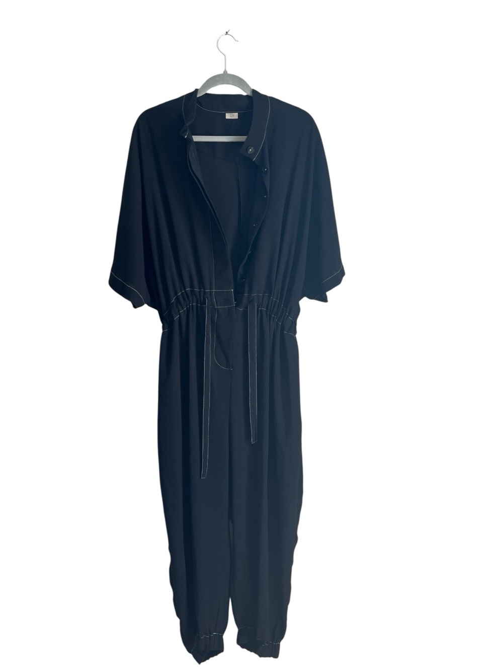 Crea Concept Black Contrast Stitch Mock Neck Jumpsuit Sz 38 Side Pockets